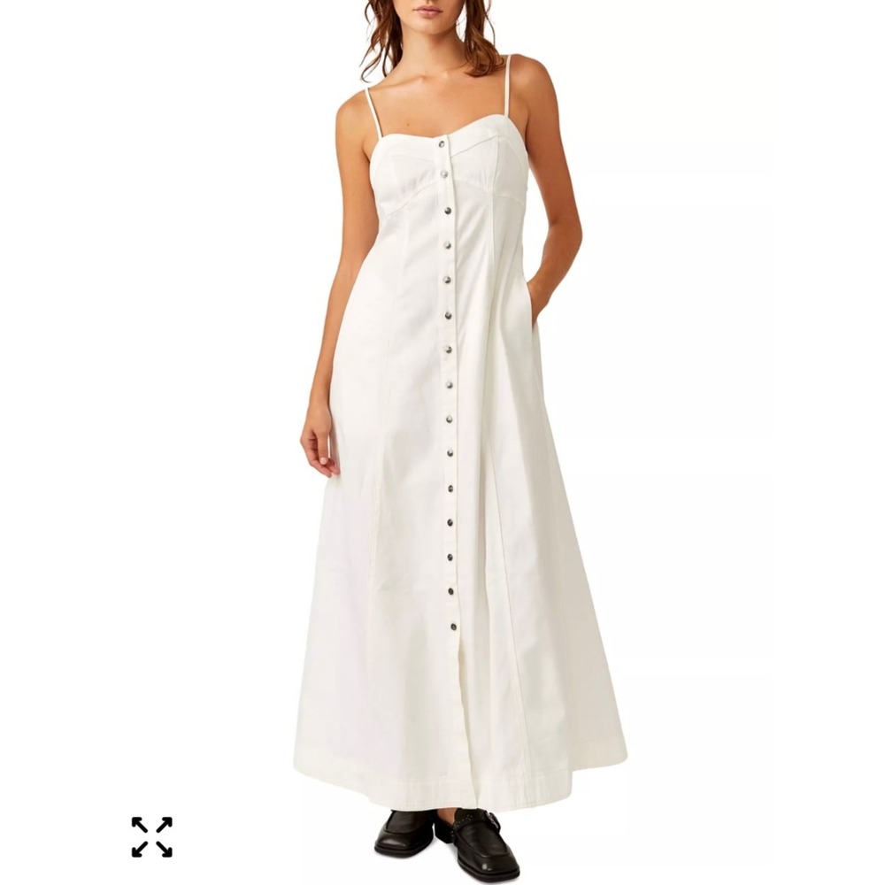 Free People‎ Just Jill Cotton Maxi Dress Size L white boho western